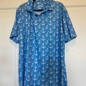 Blue Anchor Print Polo Shirt